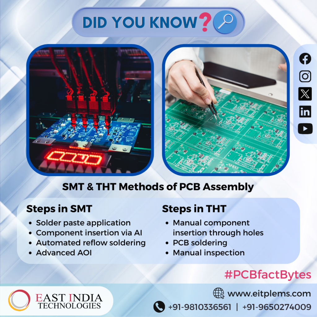 SMT & THT methods of PCB assembly.